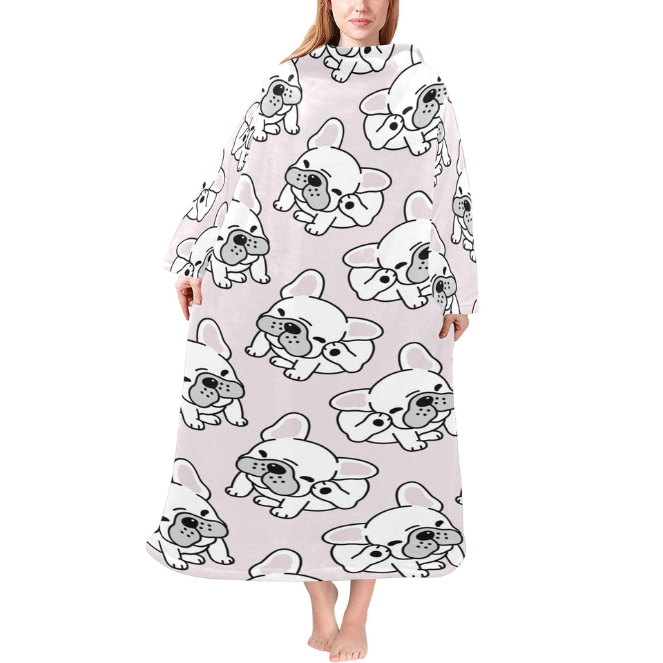 Cute french bulldog pattern Blanket Robe with Sleeves