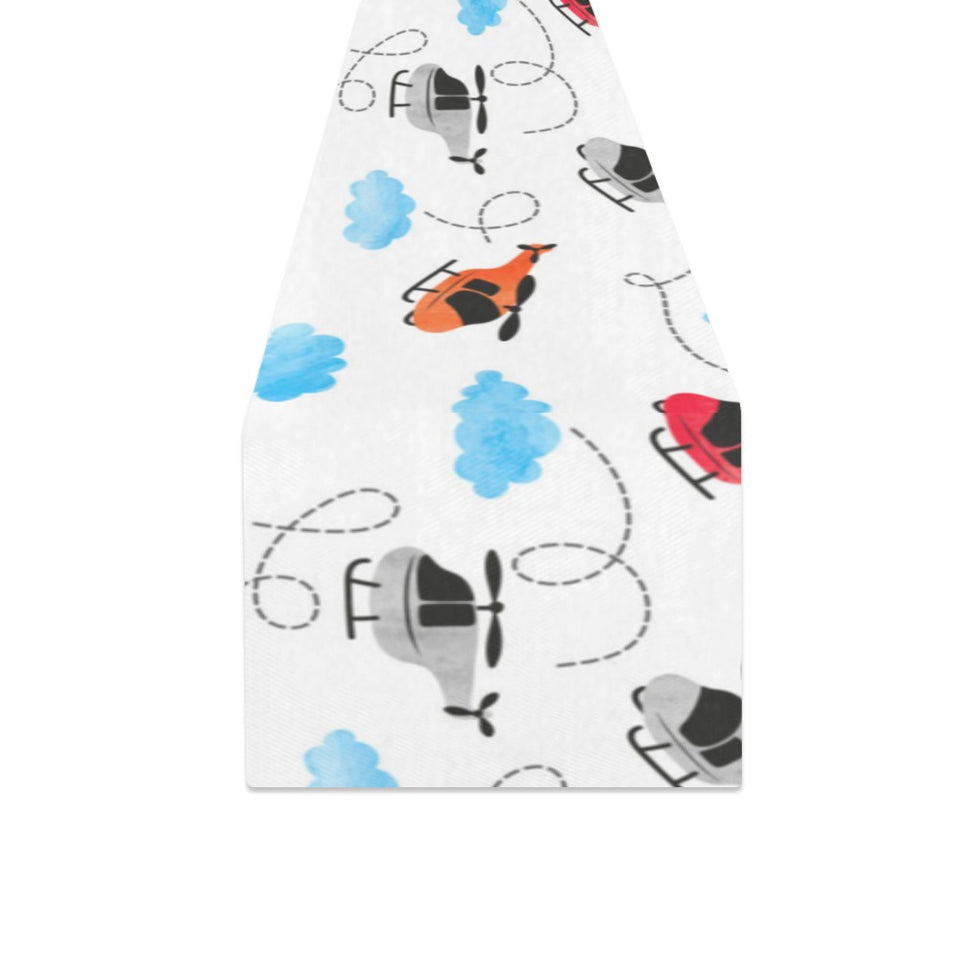 Watercolor helicopter cloud pattern Table Runner