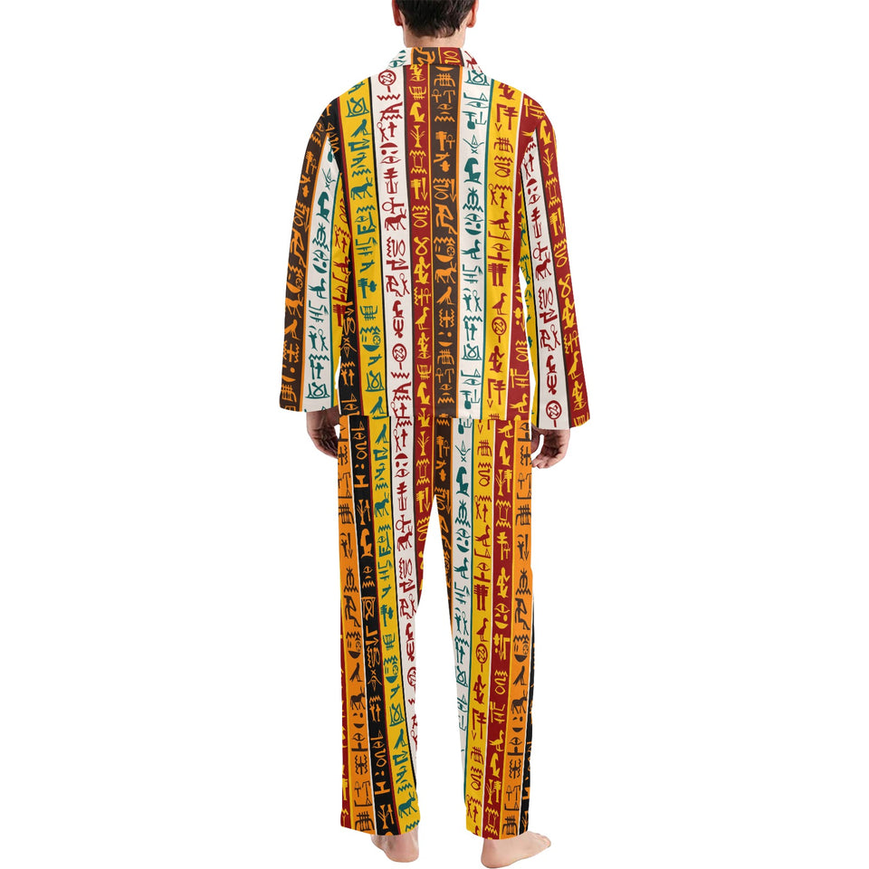 Egypt Hieroglyphics Pattern Print Design 01 Men's Long Pajama Set