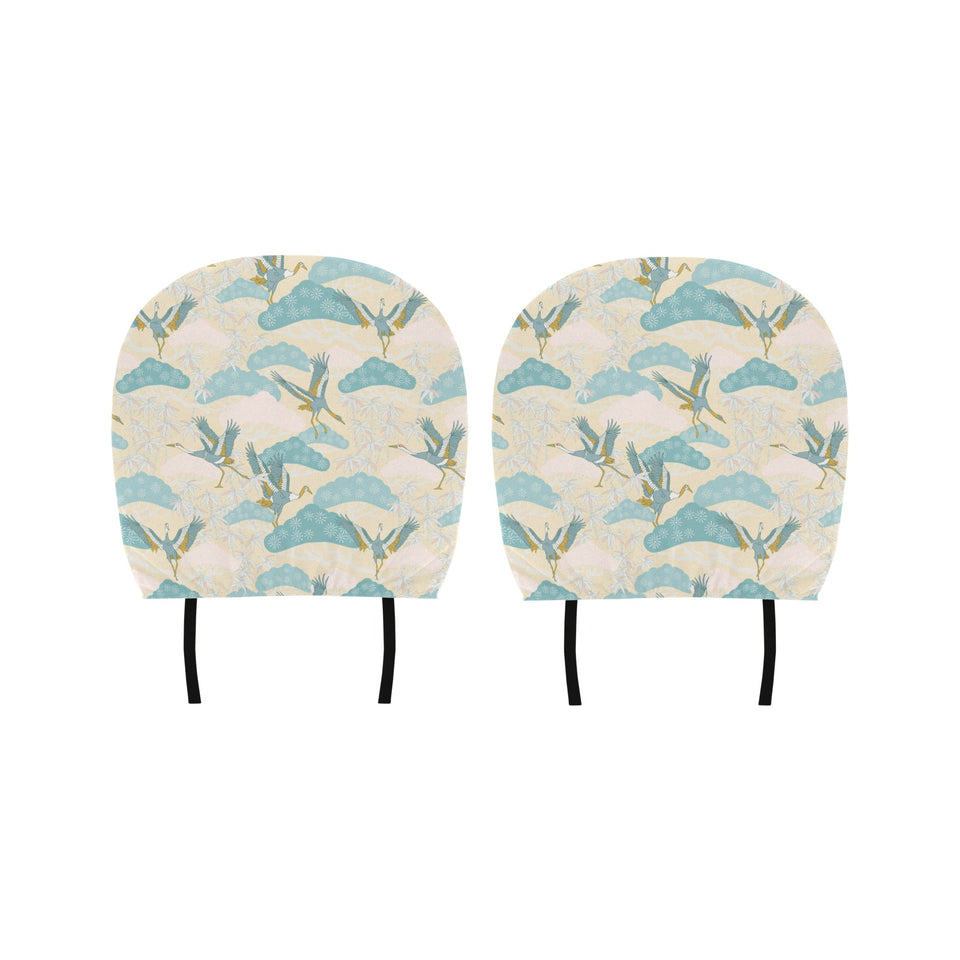 Bonsai bamboo stork japanese pattern cream theme Car Headrest Cover