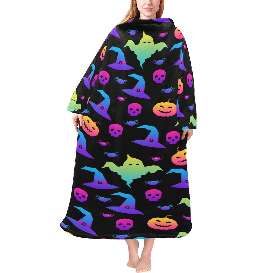 Colorful halloween background Blanket Robe with Sleeves