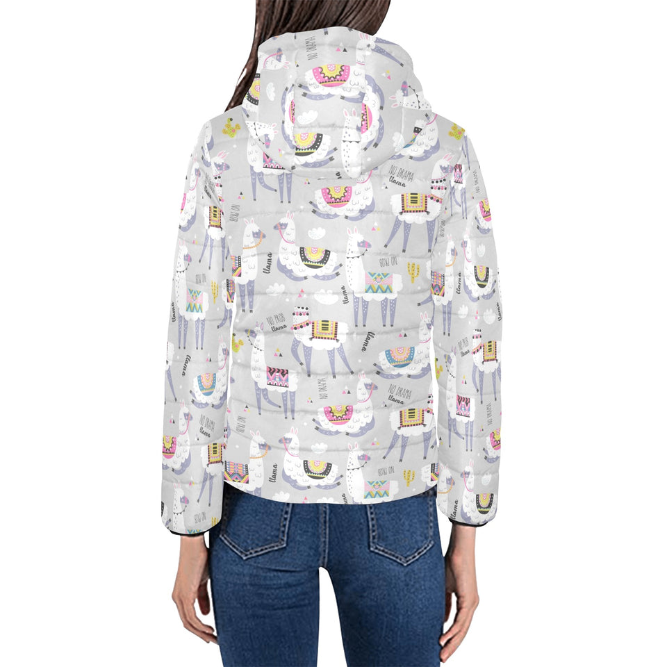 Cute Llama Alpaca pattern Women's Padded Hooded Jacket