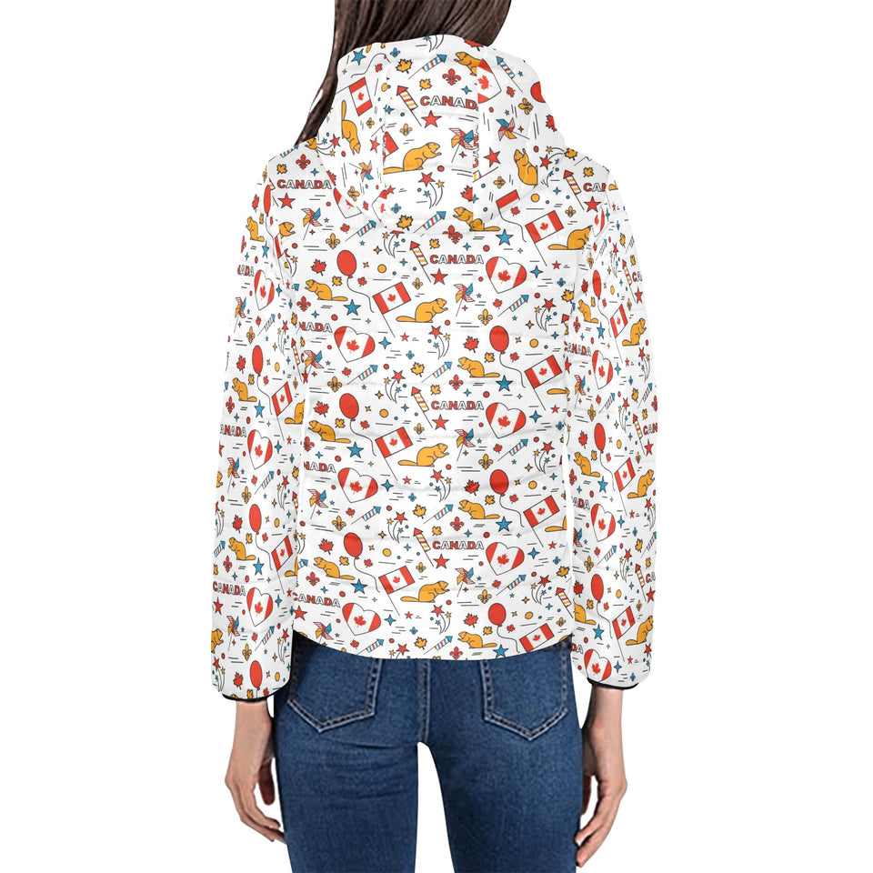 Canada Pattern Print Design 03 Women's Padded Hooded Jacket