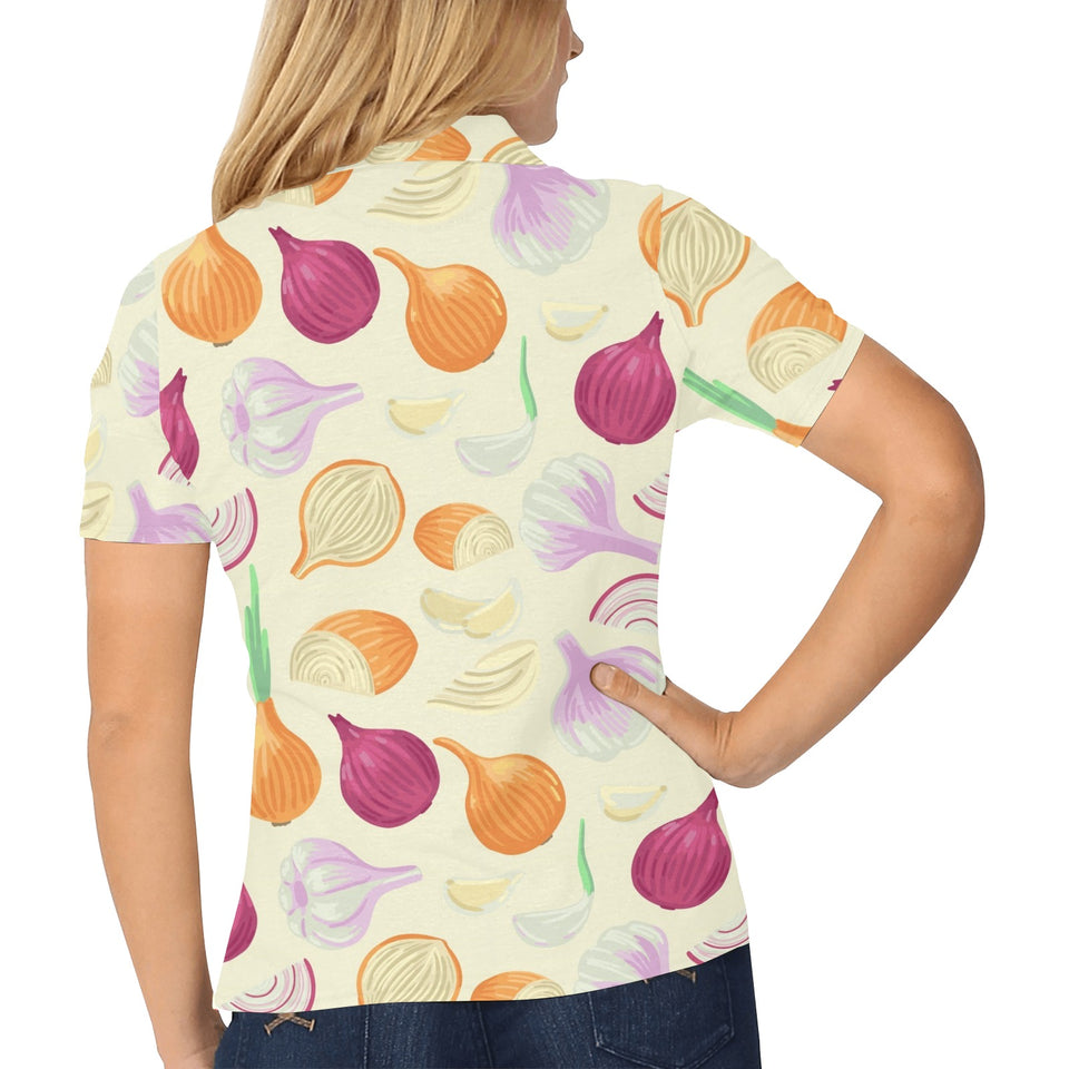 Onion garlic white red pattern Women's All Over Print Polo Shirt