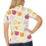 Onion garlic white red pattern Women's All Over Print Polo Shirt