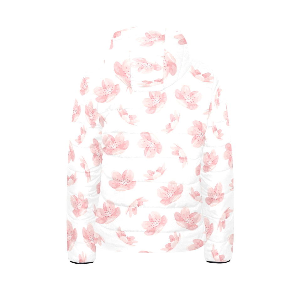 Pink sakura cherry blossom pattern Kids' Boys' Girls' Padded Hooded Jacket