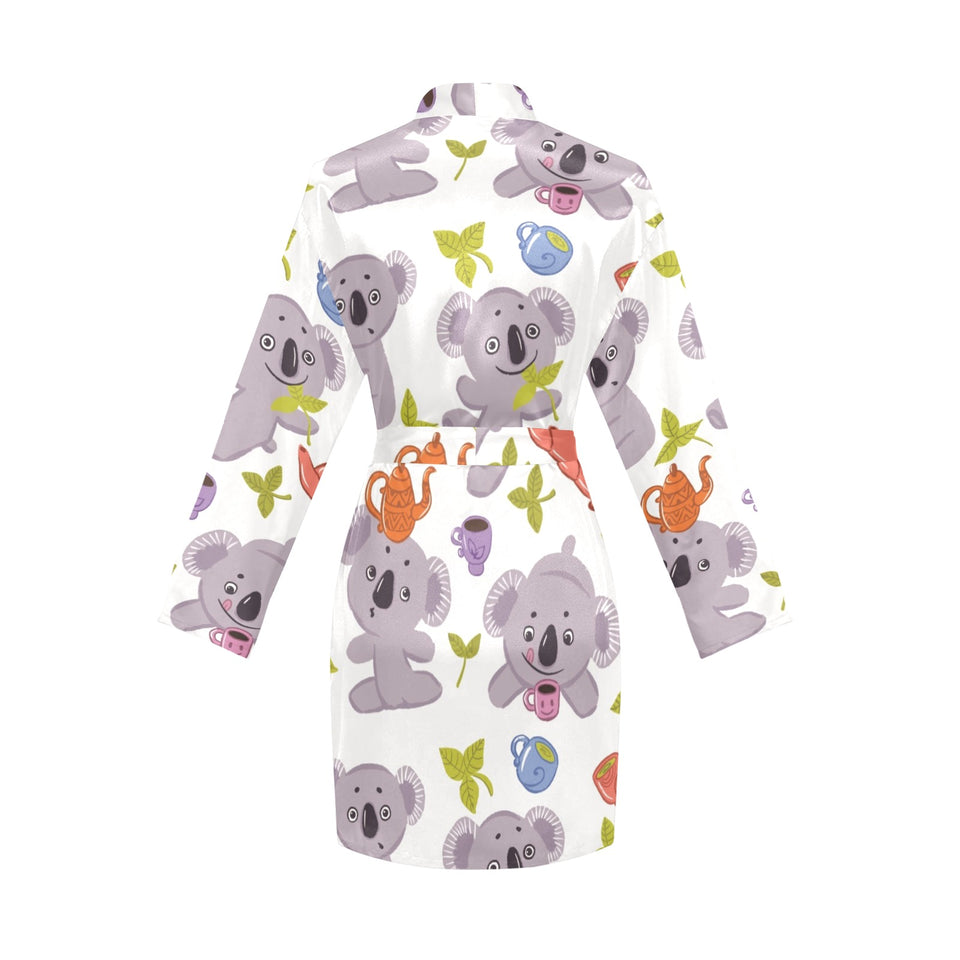 Cute koalas teapots tea Women's Long Sleeve Belted Night Robe