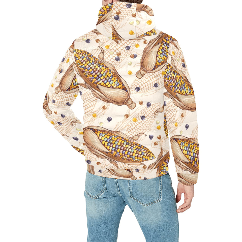 Corn Pattern Print Design 03 Men's Padded Hooded Jacket