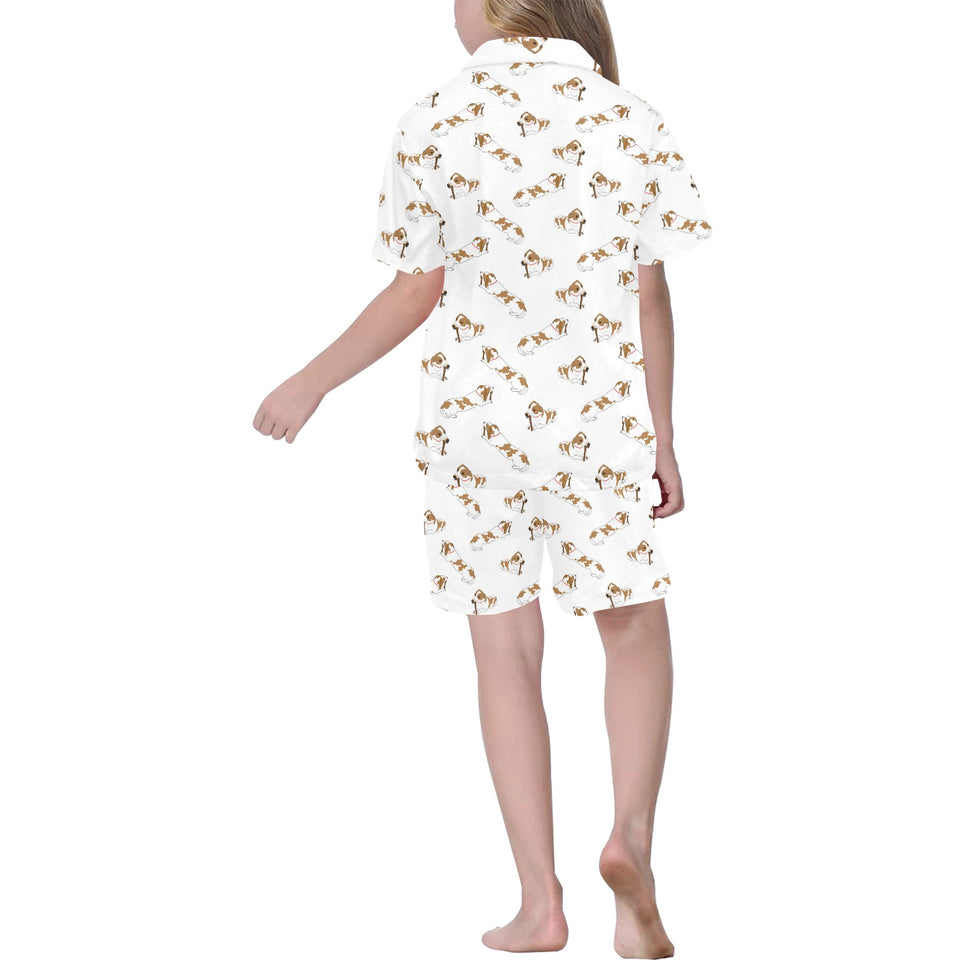 Jack Russel Pattern Print Design 04 Kids' Boys' Girls' V-Neck Short Pajama Set