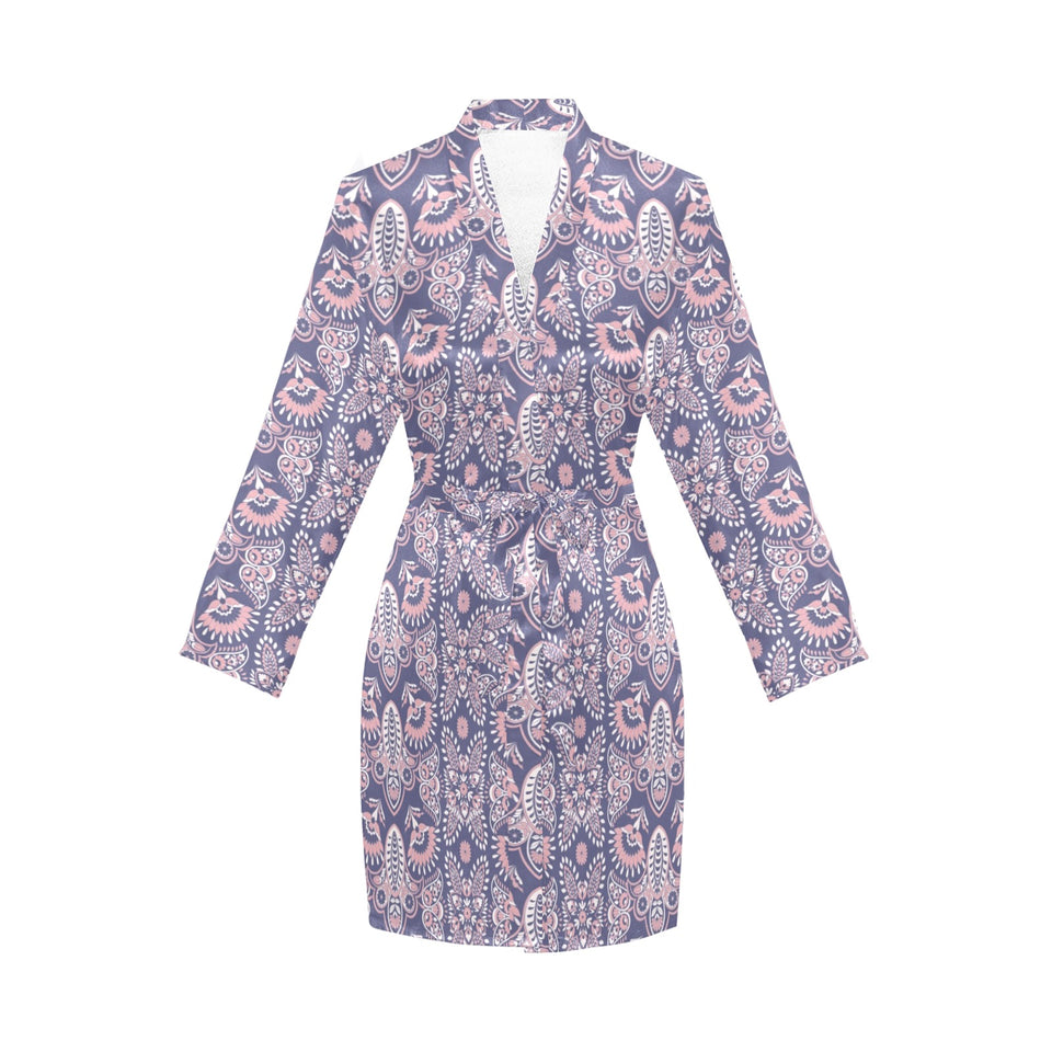 Indian Batik Style pattern Women's Long Sleeve Belted Night Robe