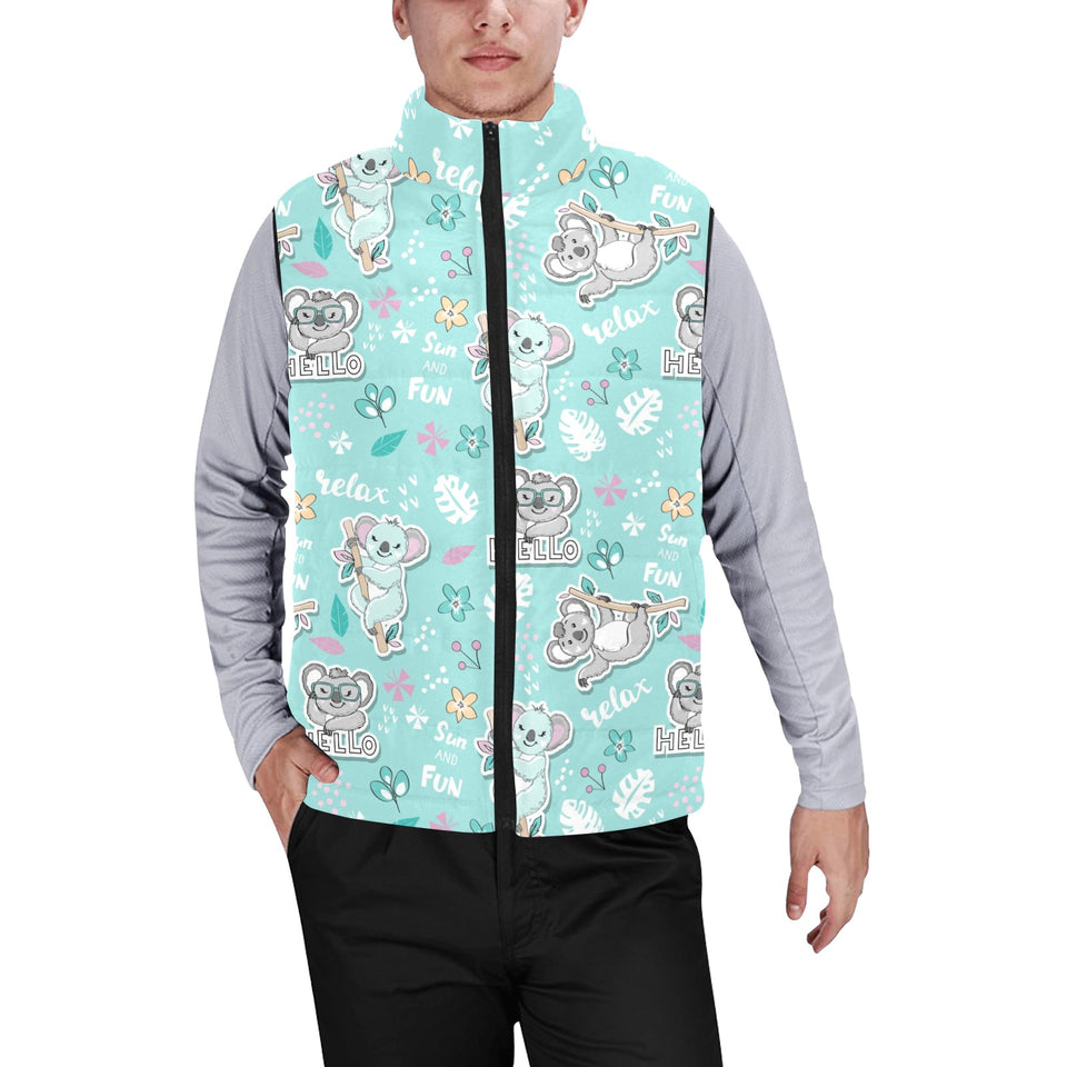 Cute koalas blue background pattern Men's Padded Vest