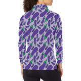 Eggplant Pattern Print Design 03 Women's Long Sleeve Polo Shirt