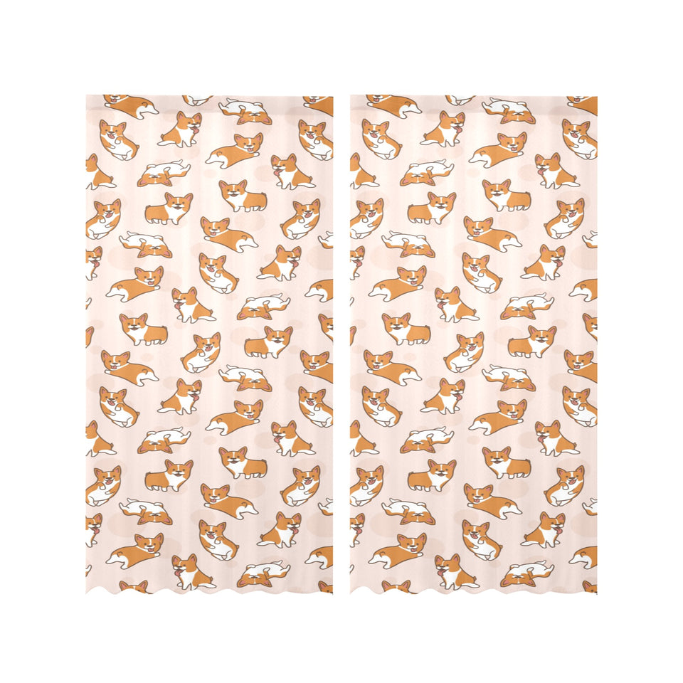 Cute Corgis Pattern pink background Gauze Curtain
