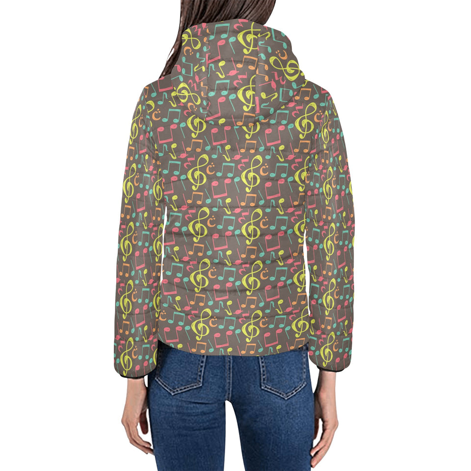 Music Notes Pattern Print Design 05 Women's Padded Hooded Jacket