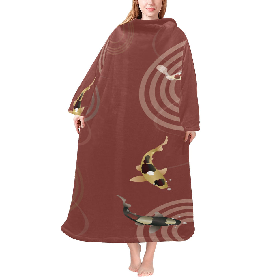 Koi Fish Carp Fish red background Blanket Robe with Sleeves