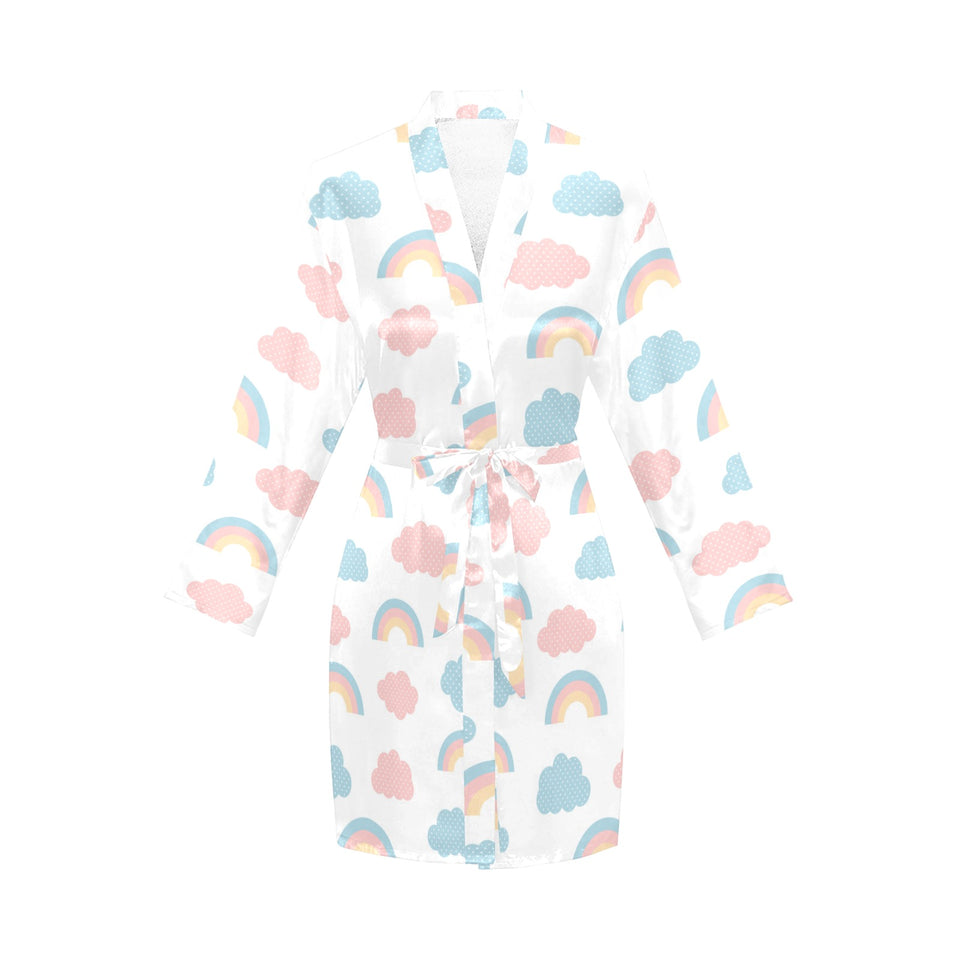 Cute rainbow clound pattern Women's Long Sleeve Belted Night Robe