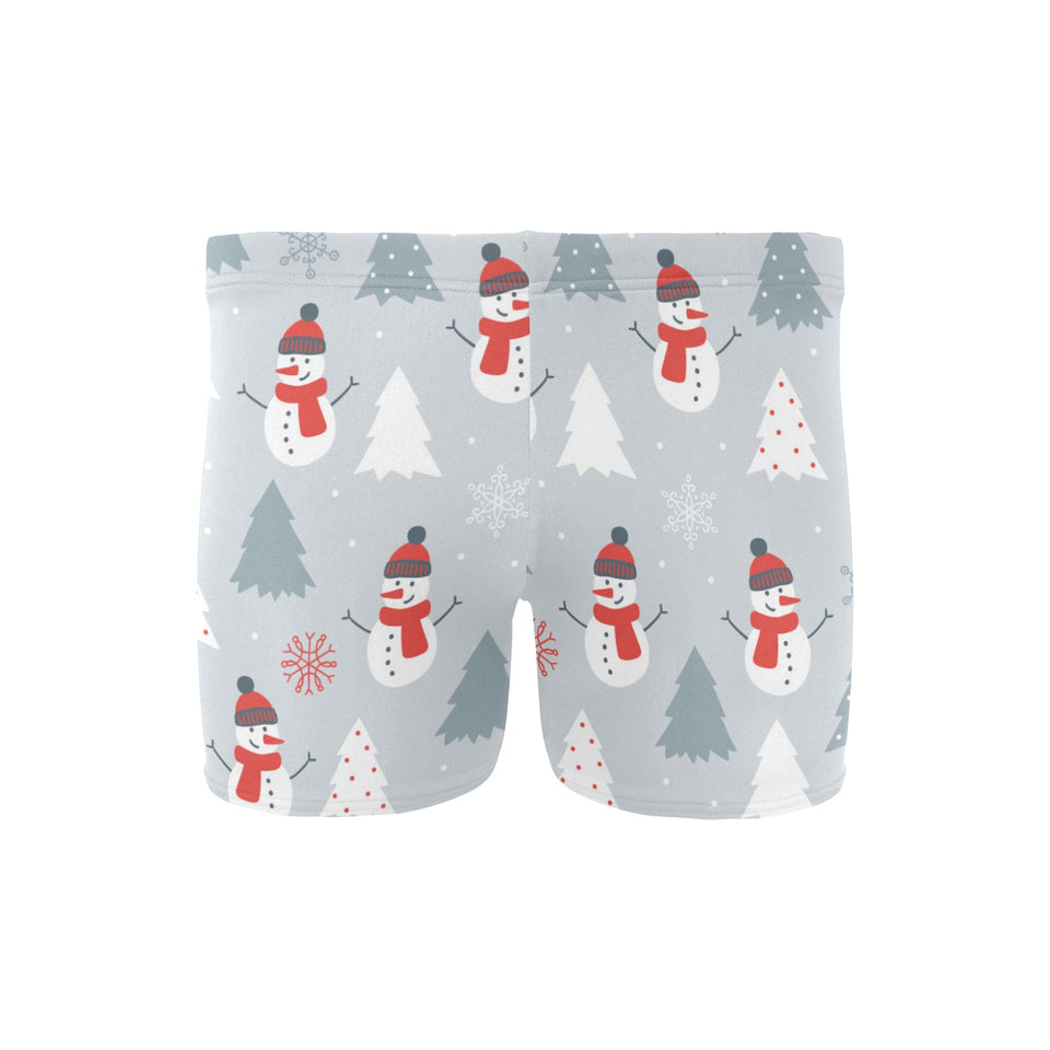 Snowman christmas tree snow gray background Men's Swimming Trunks