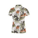 Monkey red hibiscus flower palm leaves floral patt Women's All Over Print Polo Shirt
