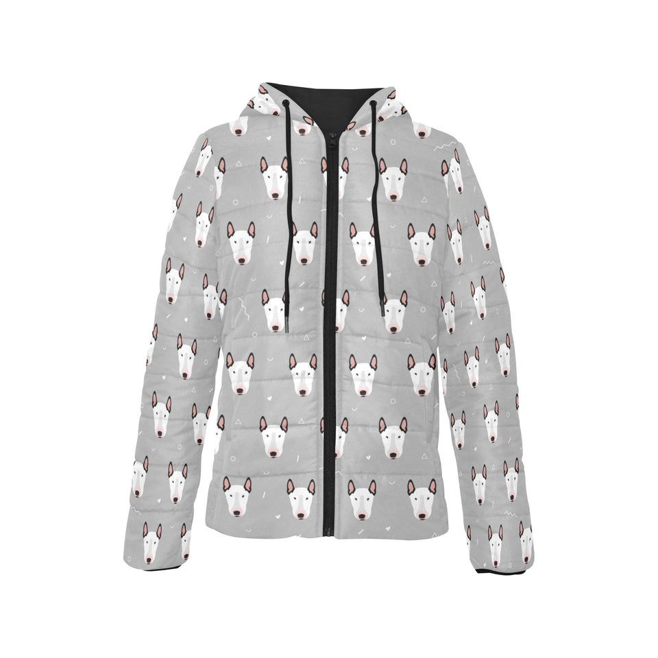 Bull Terrier Pattern Print Design 05 Women's Padded Hooded Jacket