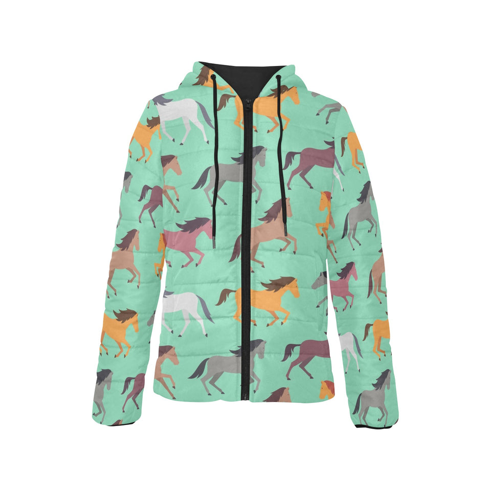 Colorful horses pattern Women's Padded Hooded Jacket
