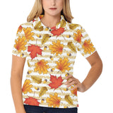Maple leaf oak leaf acorns beige striped backgroun Women's All Over Print Polo Shirt
