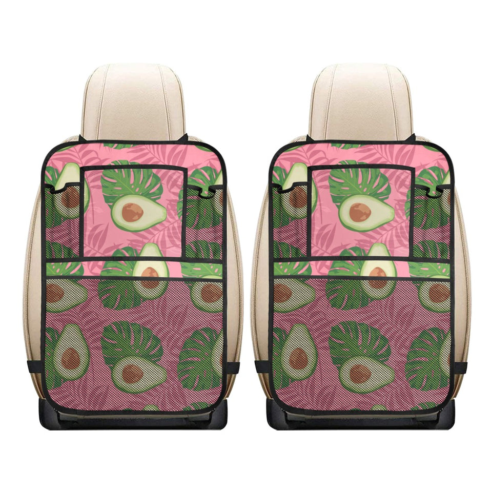 Avocado slices leaves pink back ground Car Seat Back Organizer
