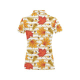 Maple leaf oak leaf acorns beige striped backgroun Women's All Over Print Polo Shirt