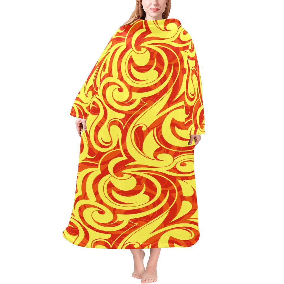 Fire flame design pattern Blanket Robe with Sleeves