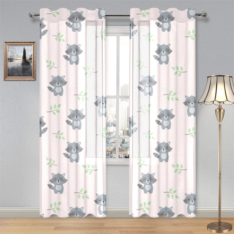 cute raccoons leaves pattern Gauze Curtain