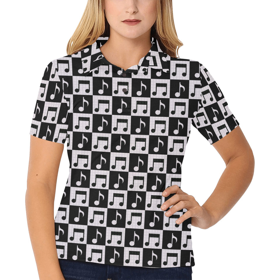 Music Notes Pattern Print Design 01 Women's All Over Print Polo Shirt