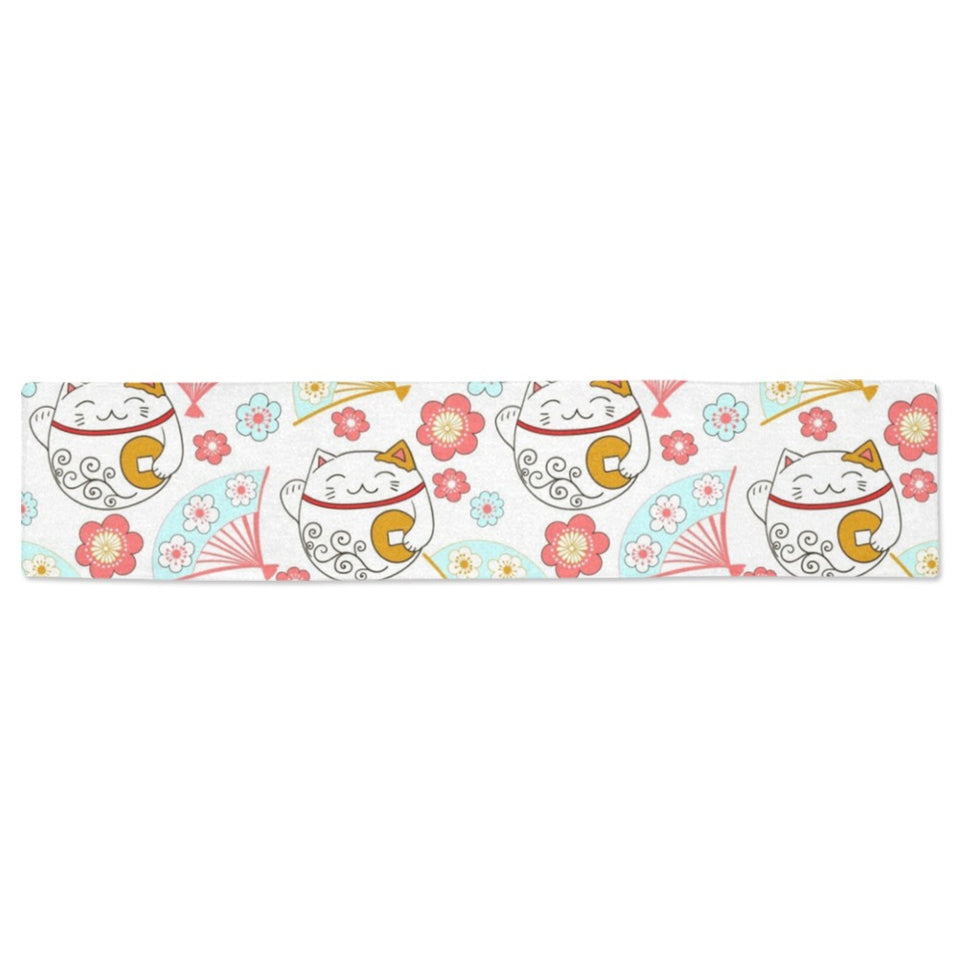 Maneki neko cat fan sakura Table Runner