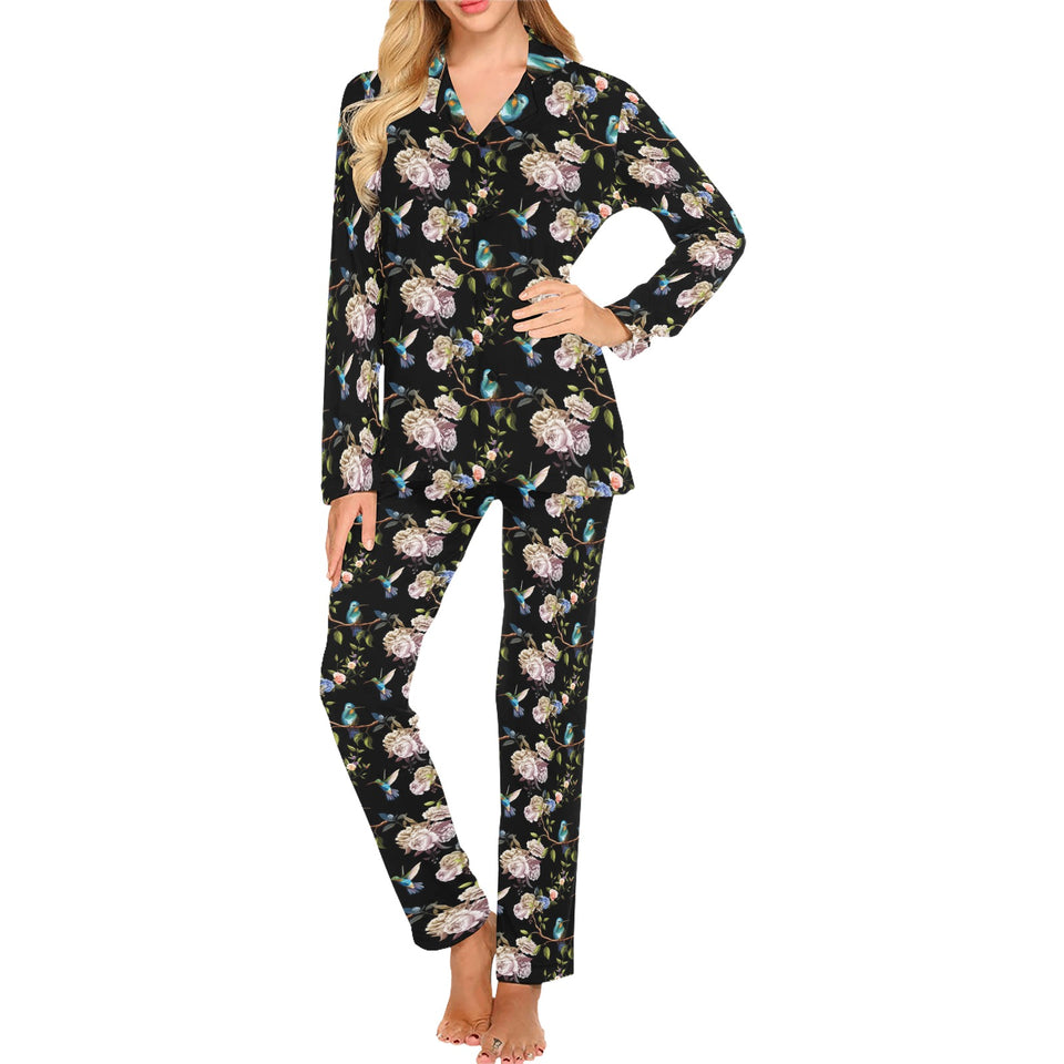 Hummingbird Pattern Print Design 03 Women's Long Pajama Set