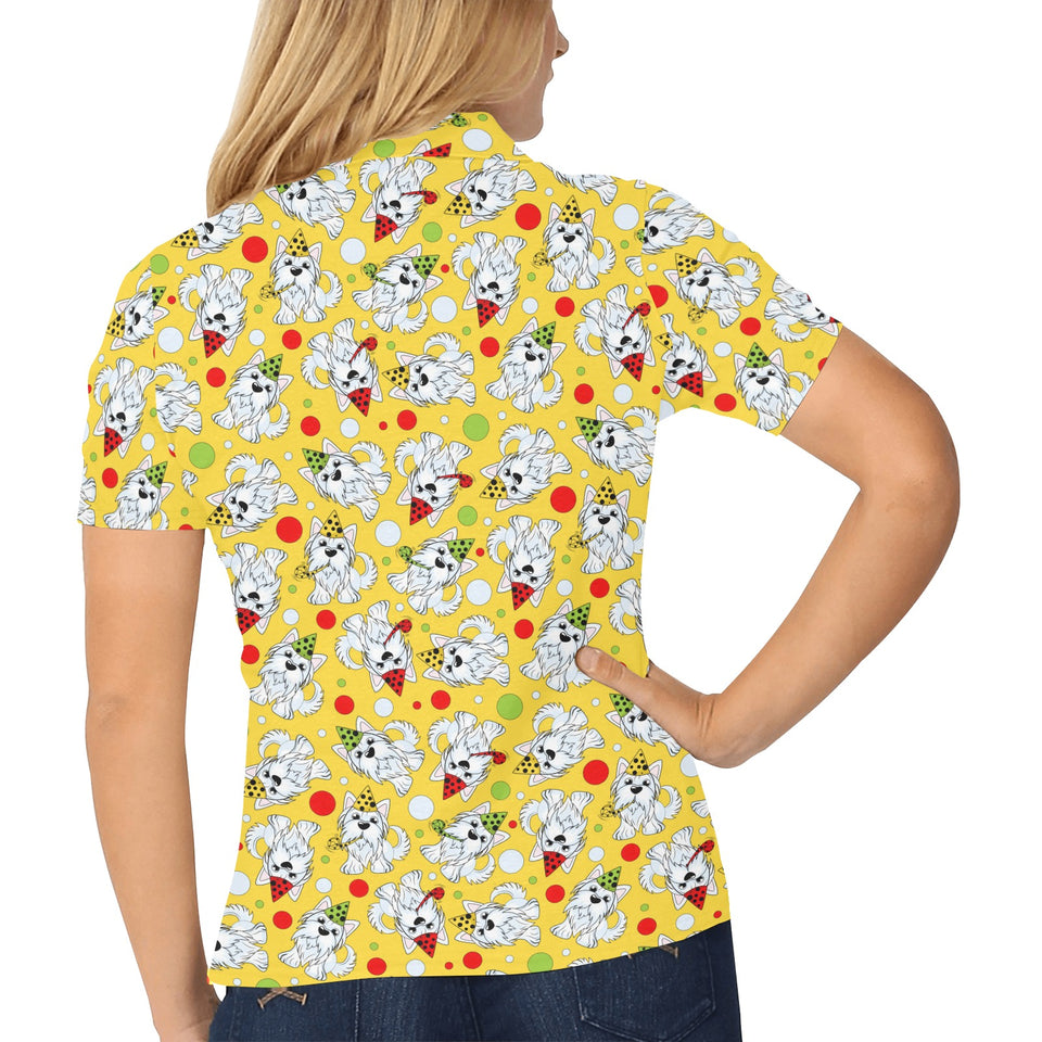 Yorkshire Terrier Pattern Print Design 05 Women's All Over Print Polo Shirt