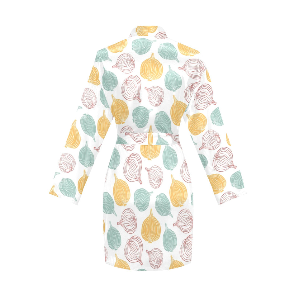colorful onions white background Women's Long Sleeve Belted Night Robe