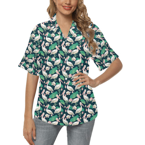 Pelican Pattern Print Design 03 Women's All Over Print Hawaiian Shirt