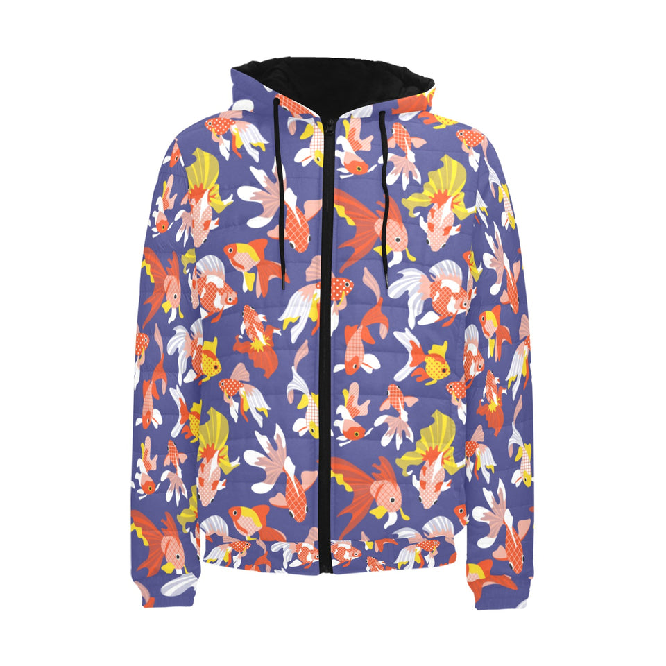 Goldfish Pattern Print Design 04 Men's Padded Hooded Jacket