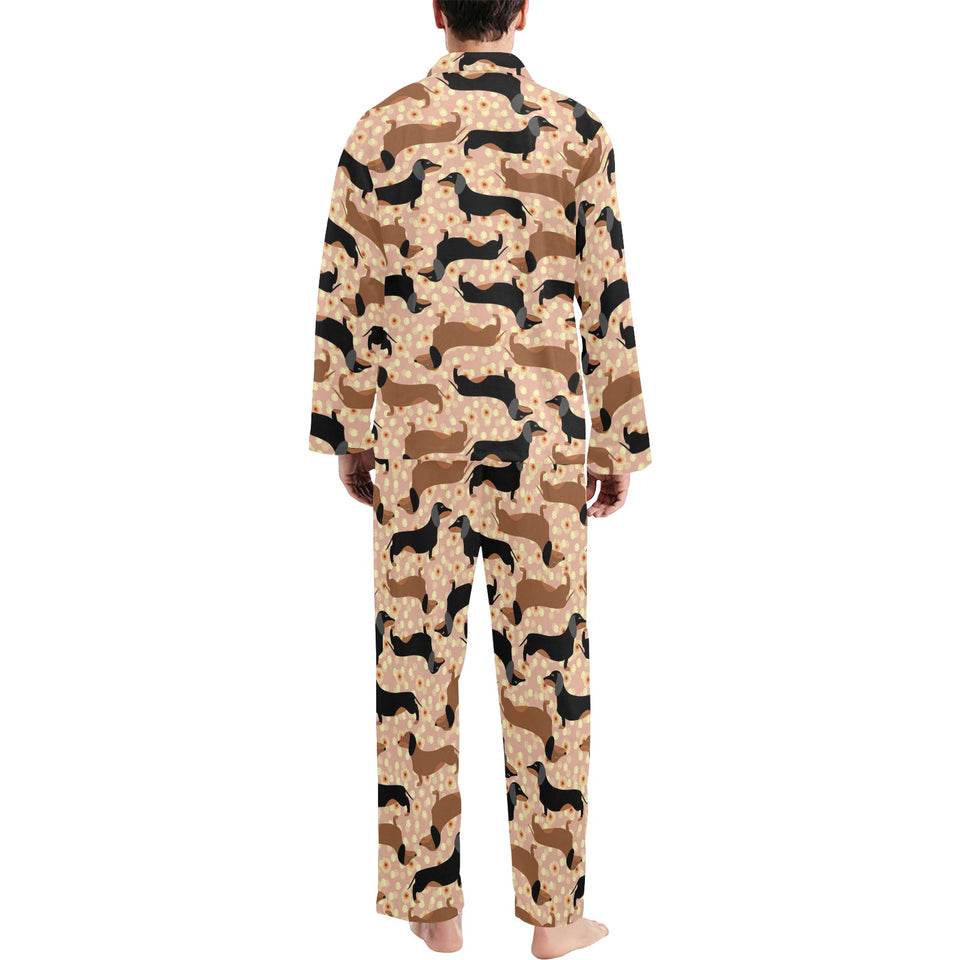 Dachshund floral background Men's Long Pajama Set