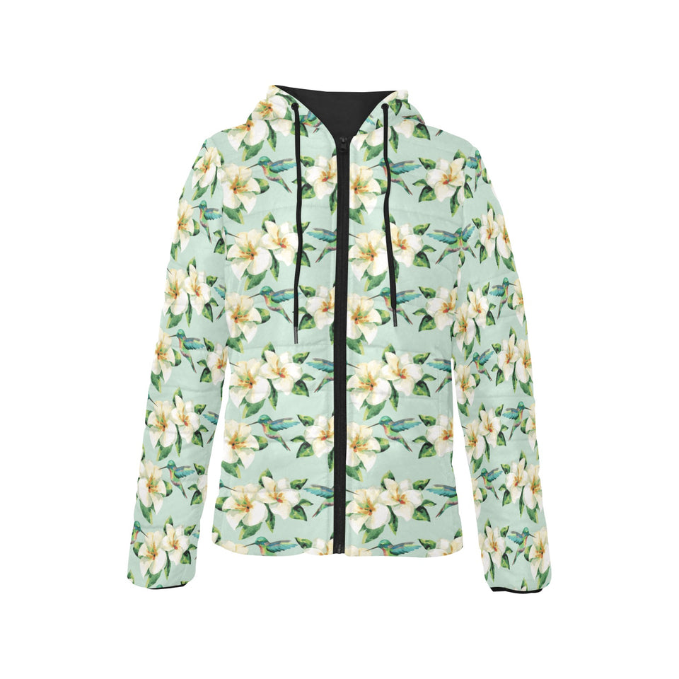 Hummingbird Pattern Print Design 01 Women's Padded Hooded Jacket