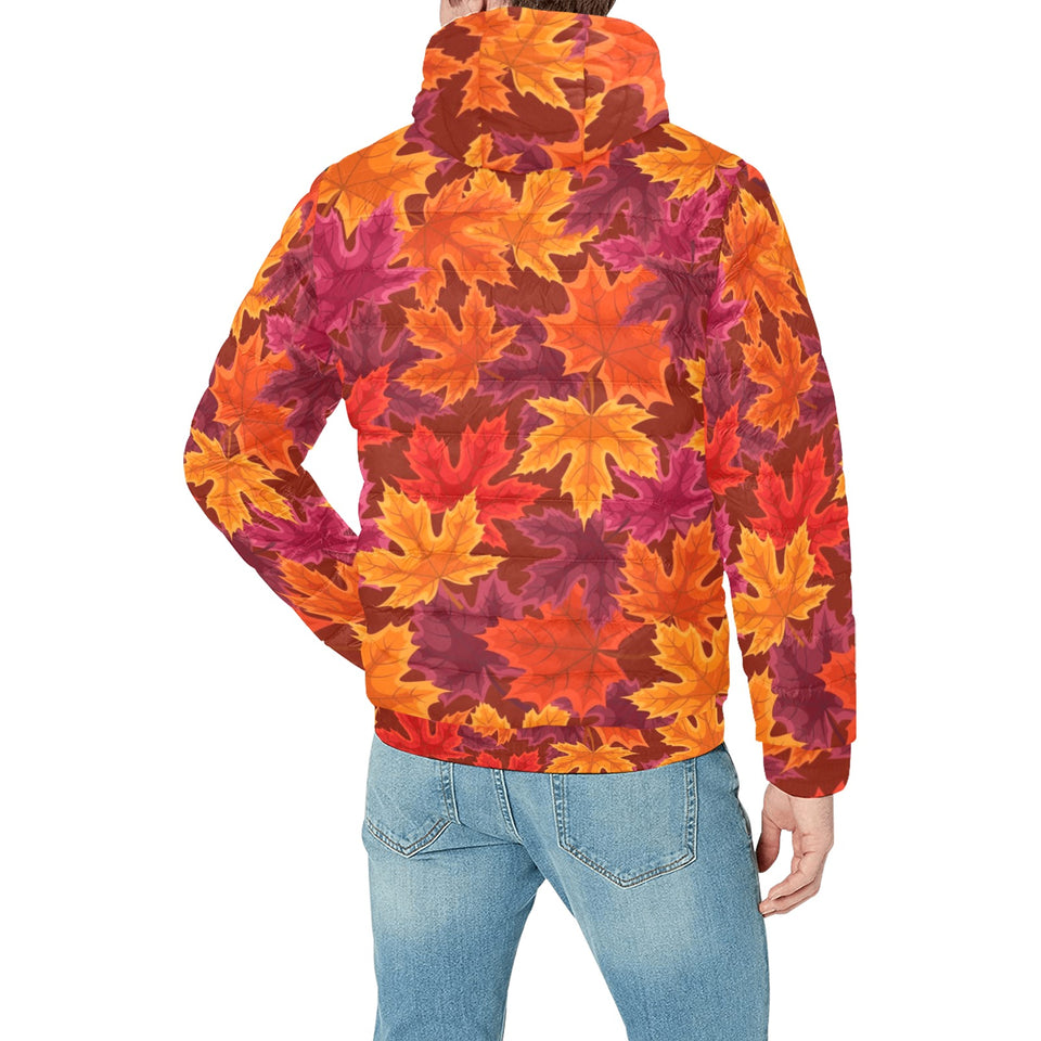Autumn maple leaf pattern Men's Padded Hooded Jacket
