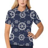 nautical steering wheel design pattern Women's All Over Print Polo Shirt