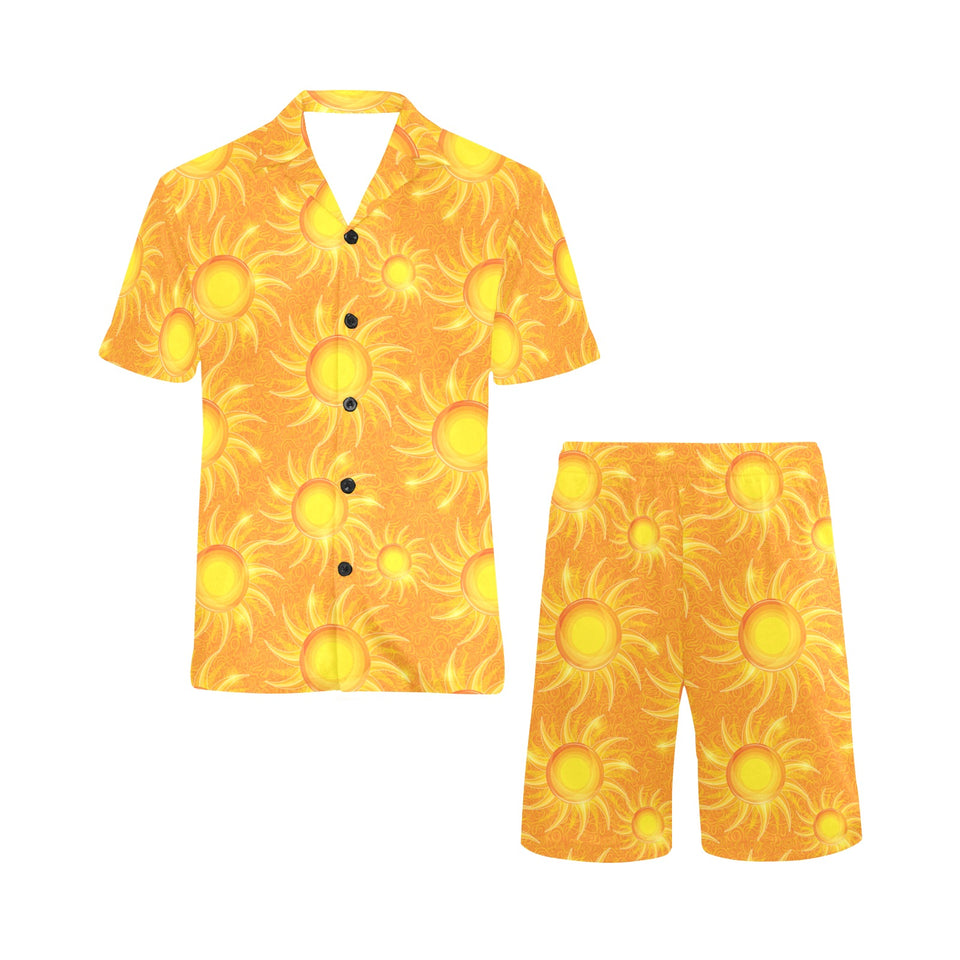 Sun orange background Men's V-Neck Short Pajama Set