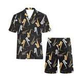 saxophone design pattern Men's V-Neck Short Pajama Set