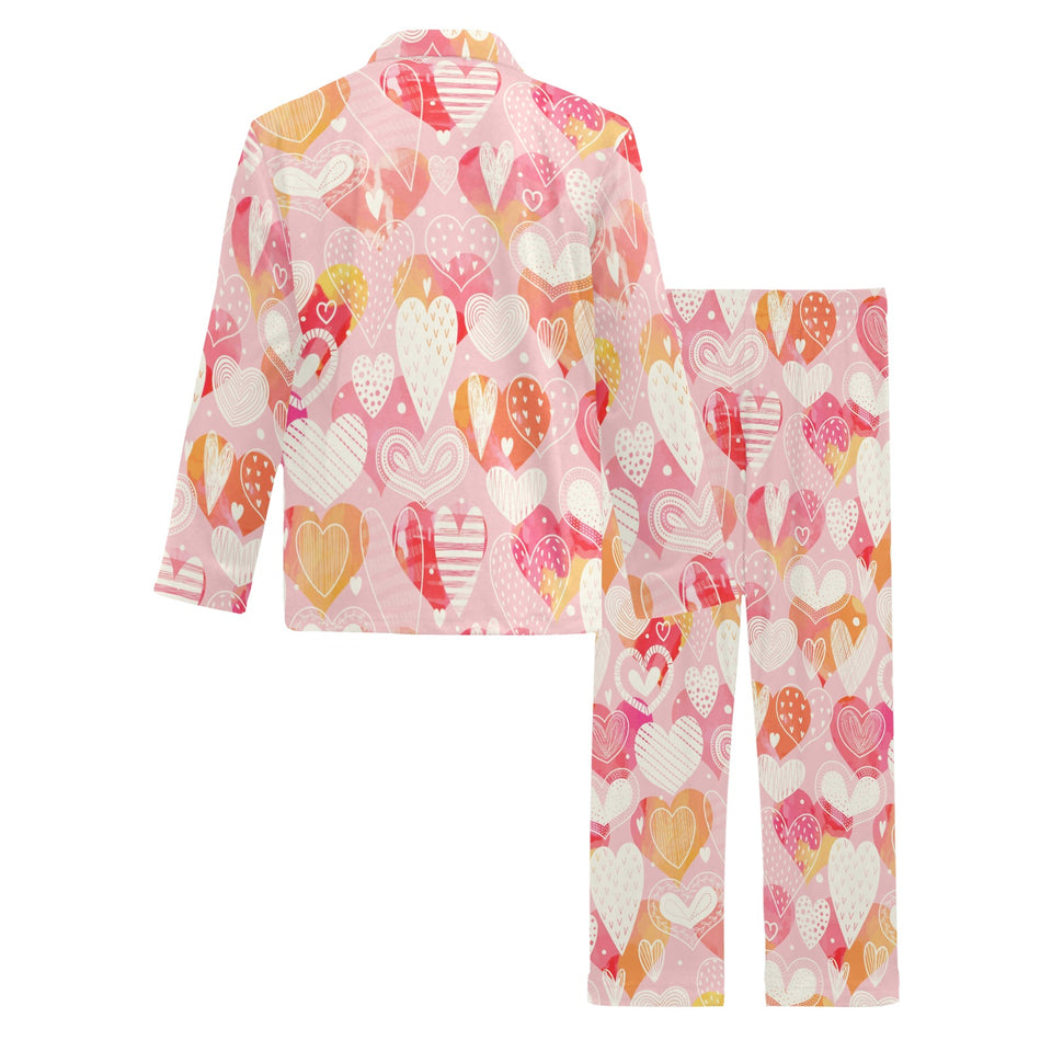 Hand drawn heart design pattern Men's Long Pajama Set