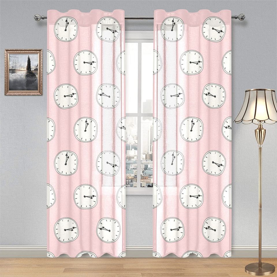 Clock pattern pink blackground Gauze Curtain