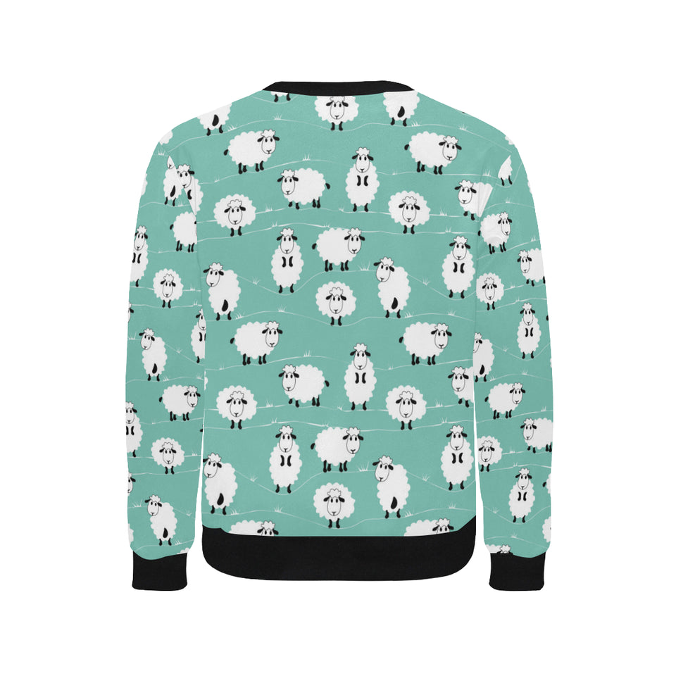 Cute sheep green background Men's Crew Neck Sweatshirt