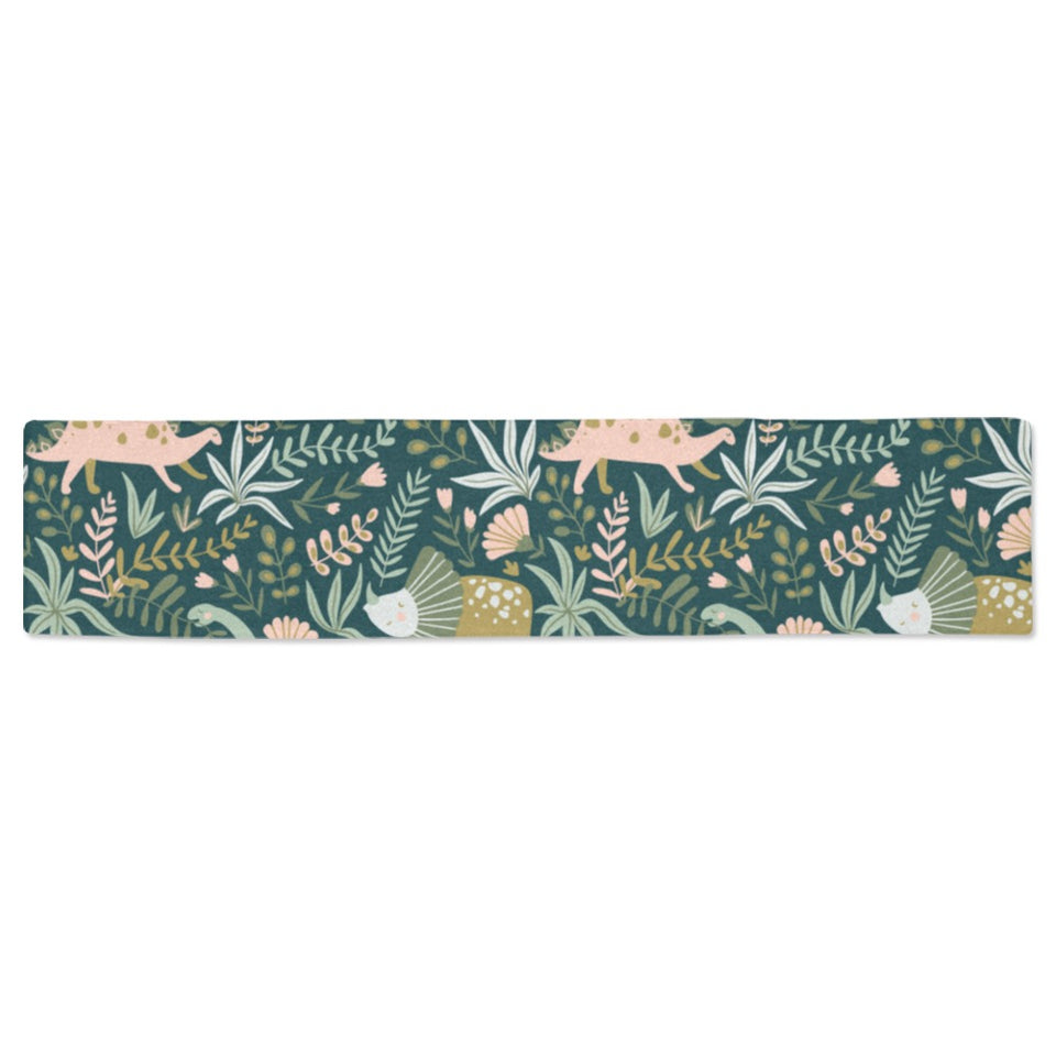 dinosaurs tropical leaves flower pattern Table Runner
