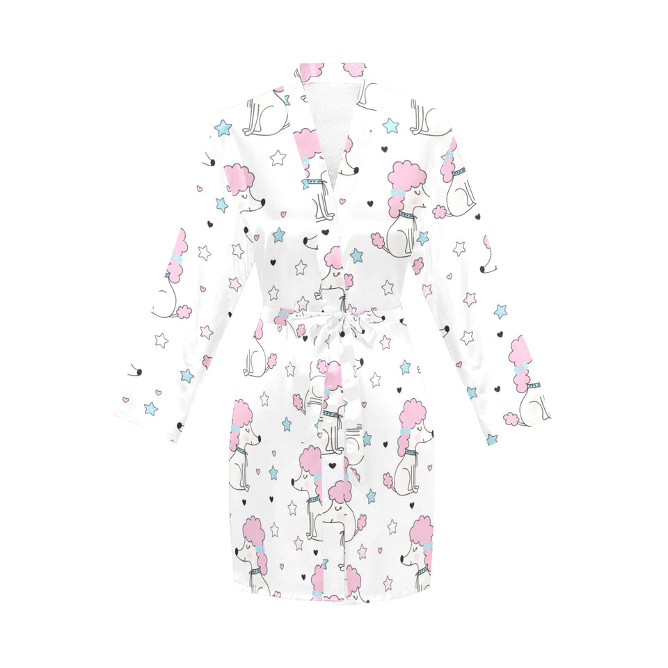 Cute poodle dog star pattern Women's Long Sleeve Belted Night Robe