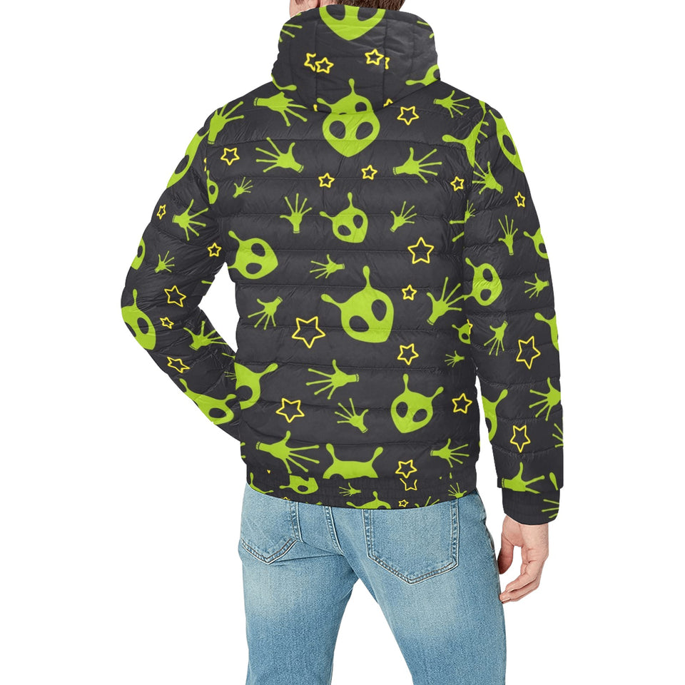 Alien Pattern Print Design 02 Men's Padded Hooded Jacket