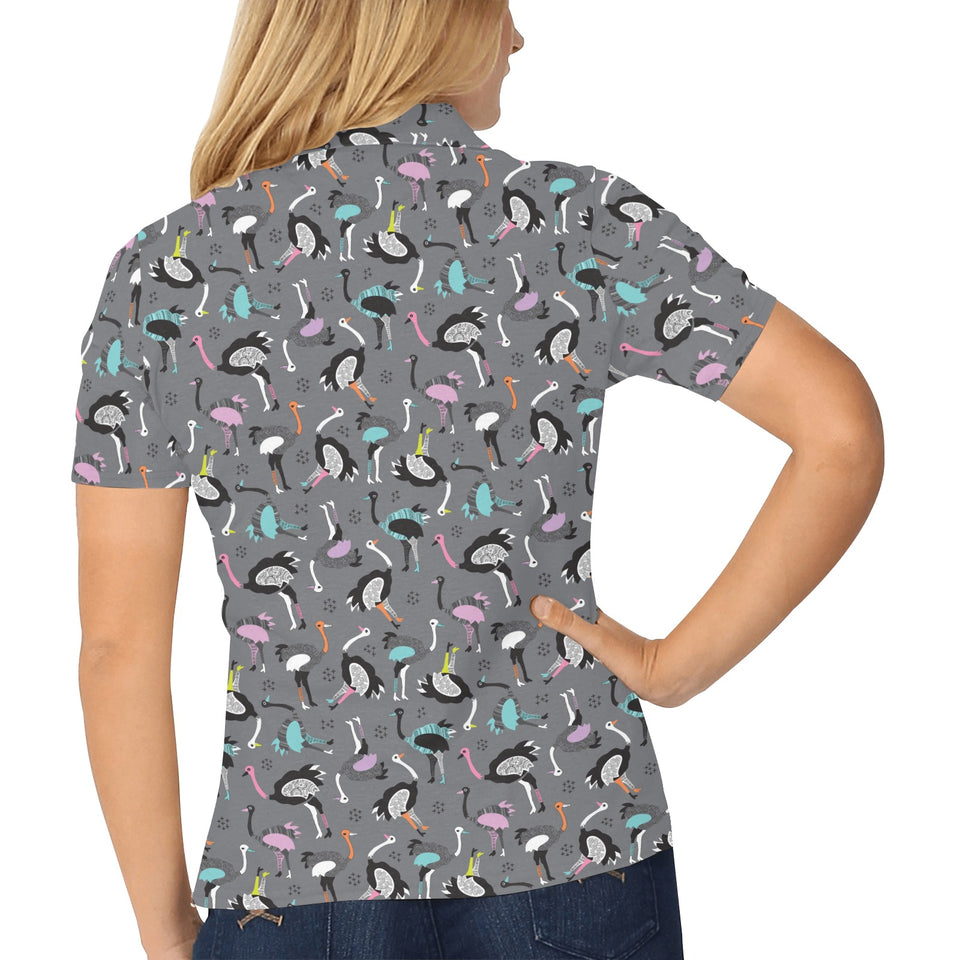Ostrich Pattern Print Design 01 Women's All Over Print Polo Shirt