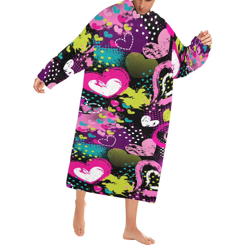 heart dot wave star creative design pattern Blanket Robe with Sleeves